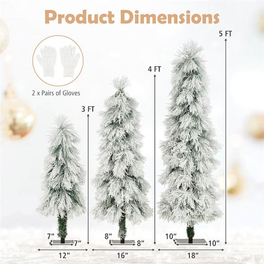 3ft., 4ft., 5ft. Pre-Lit Snow-Pressed Artificial Christmas Tree Set, Warm White LED Lights